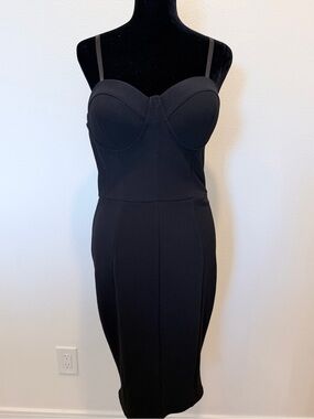 Entry Black Bustier Midi Dress with Adjustable Straps